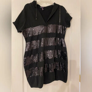 Dereon Black Striped Sequin Hooded Top Size 1X